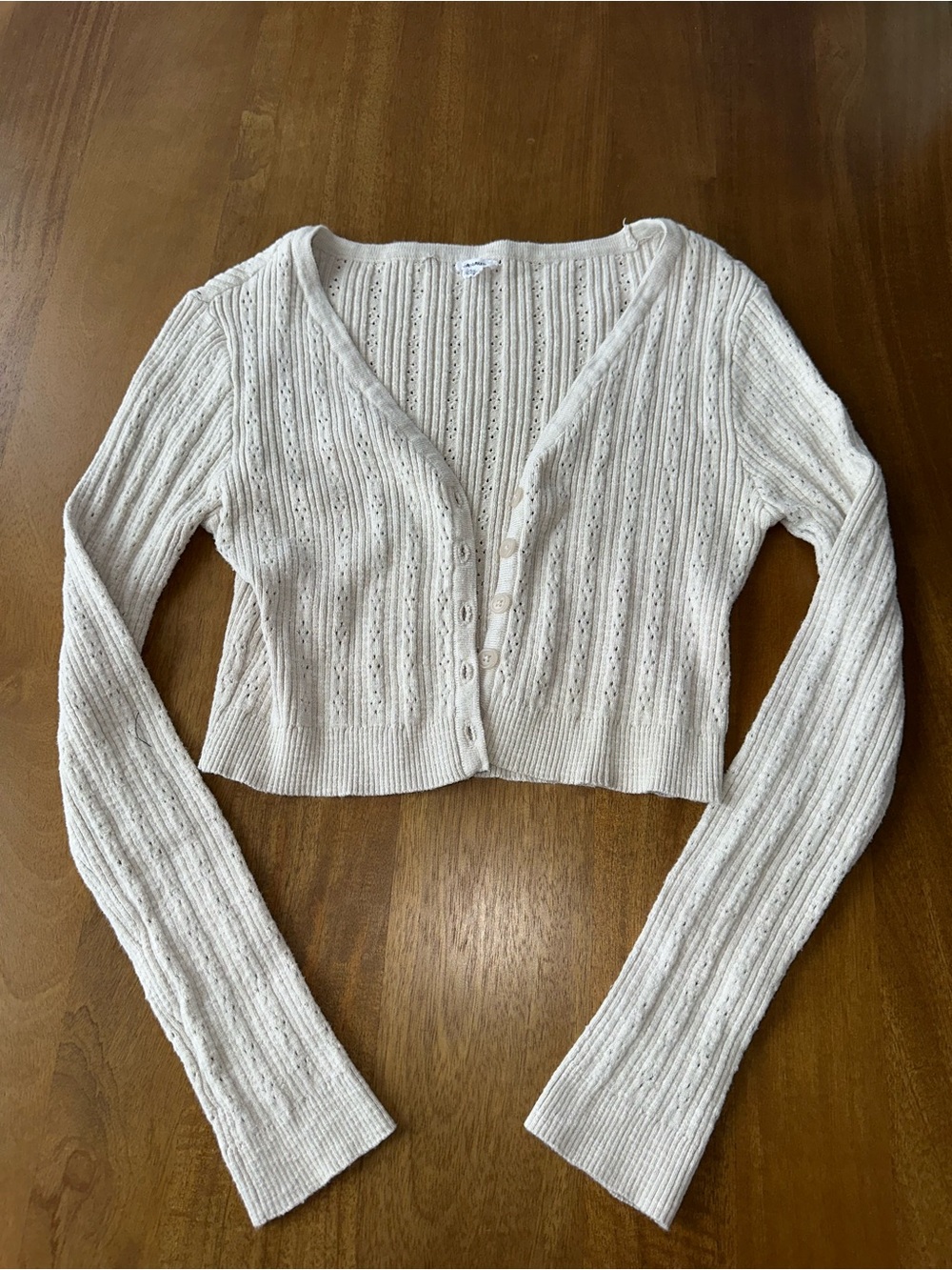 Cropped Knit Button-Front Cardigan in Beige/ Cream - Garage